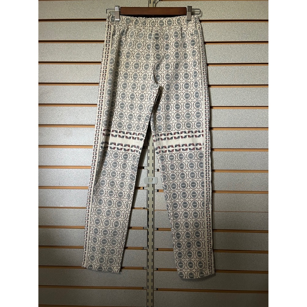 Umgee USA Kids L Floral Medallion Bird Print Boho Slim Pants Cream Navy 14 16